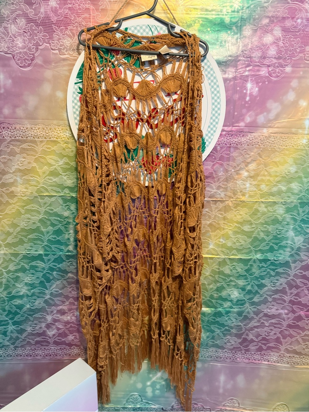 Daytrip Crochet Fringe Vest in Rust Brown